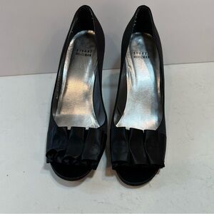 Stuart Weitzman Black Satin Ruffle Heels